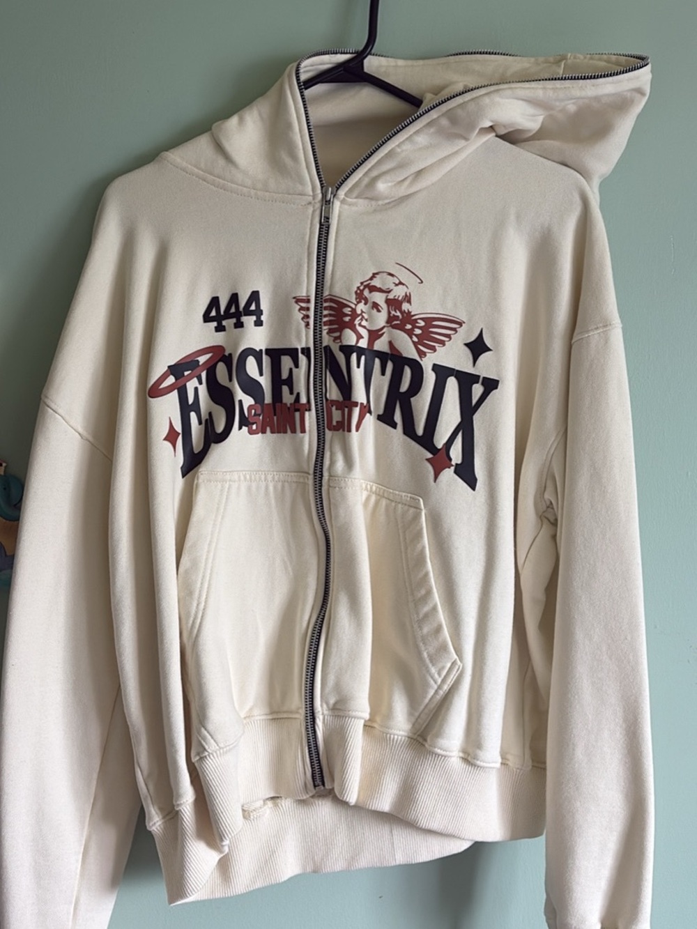 Cream Full-Zip Hoodie with Graphic